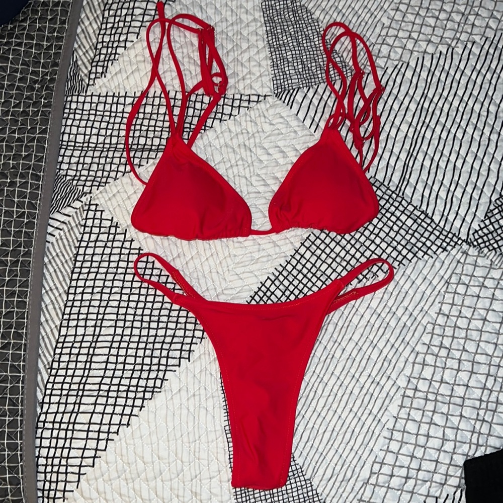 Amazon Red 2 piece thong bikini. - Picture 3 of 5